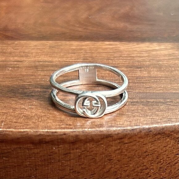 GUCCI Sterling Silver Interlocking G Open Band Ring Size 9 - Picture 1 of 8